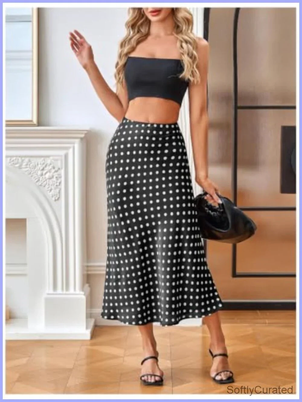 Polka Dots Satin Ruffle Pencil Maxi Skirt High Waist Flowy Summer